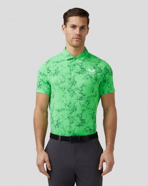 Lime Castore Golf Short Sleeve Geo Printed Polo | 5734601-PN