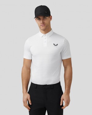 White Castore Golf Textured Pique Stripe Polo | 9716234-YX